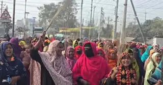 কুষ্টিয়ায় জামায়াত প্রার্থী আমির হামজার বিরুদ্ধে নারীদের ঝাড়ু মিছিল